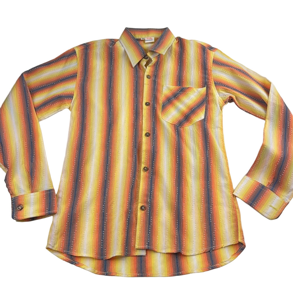 Vintage Milly's garment yellow orange vertical stripe button down shirt